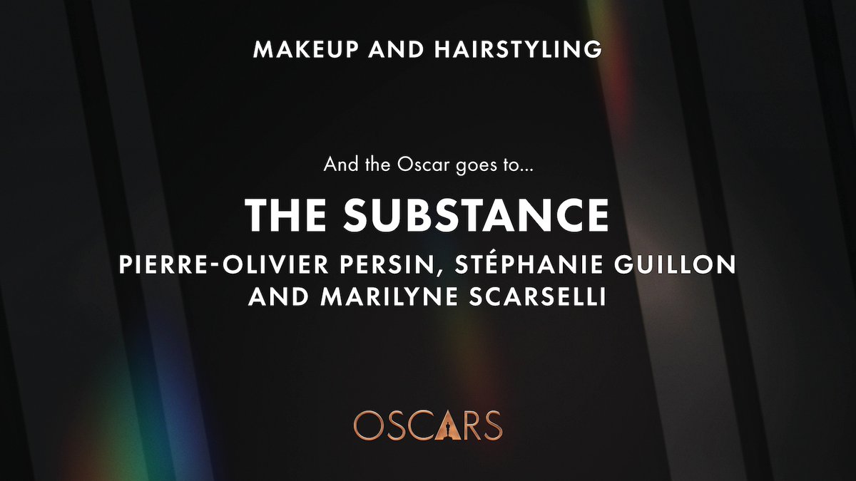 It’s time to pump it up! 
THE SUBSTANCE wins the Oscar for Best Makeup and Hairstyling. #Oscars