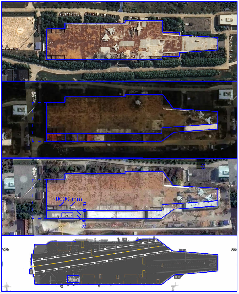 The mockup itself likely doesn't include a good portion of its aft flight deck, so it will look more similar to the this depicted pic 3rd down (Ford for comparison).

For a modern 100k ton CVN, Ford's layout is about as good as you can get for island (and elevator) placement.