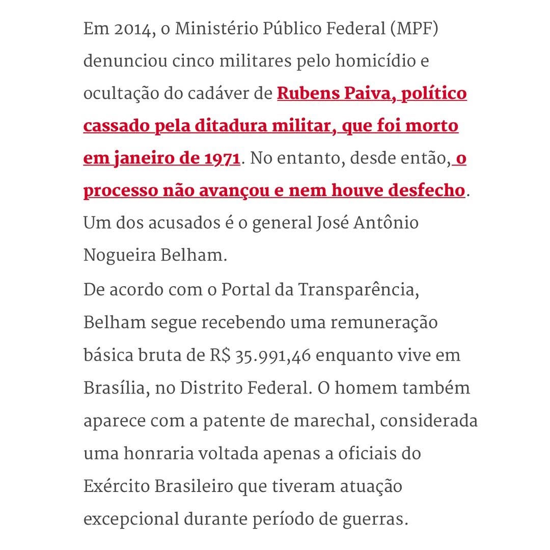 Chega de pagar salários aos assassinos de Rubens Paiva e torturadores da ditadura militar! Esta noite de Oscar é um momento importante para lembrar que os autores dos crimes retratados em Ainda Estou Aqui, seguem livres e recebendo altos salários, pagos com dinheiro público.

 É