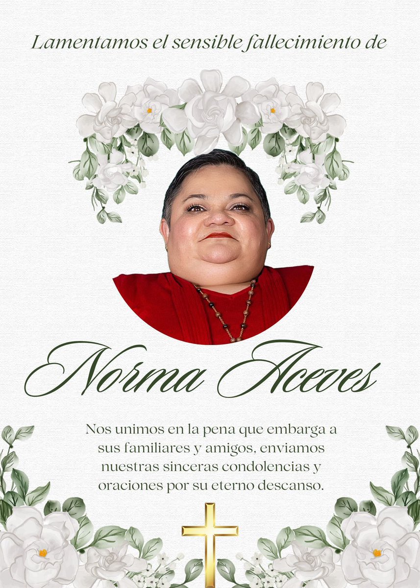 NormaAcevesG's tweet image. Con profundo dolor y pesar, compartimos el fallecimiento de nuestra querida Norma Aceves. 
Que su memoria nos inspire a seguir adelante, siempre con su ejemplo de vida. 
Descanse en paz, Norma 🕊️🤍🖤