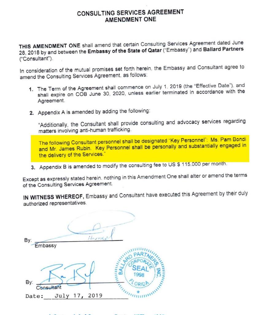 TheSCIF's tweet image. New intel confirms Att. Gen. Pam Bondi was a registered foreign lobbyist on behalf of Qatar. Her monthly compensation from Qatar was $115,000 dollars. Over the past few years, Qatar has given over $1.8 BILLION dollars to HAMAS. You can&apos;t make this stuff up.

 Bondi also worked…