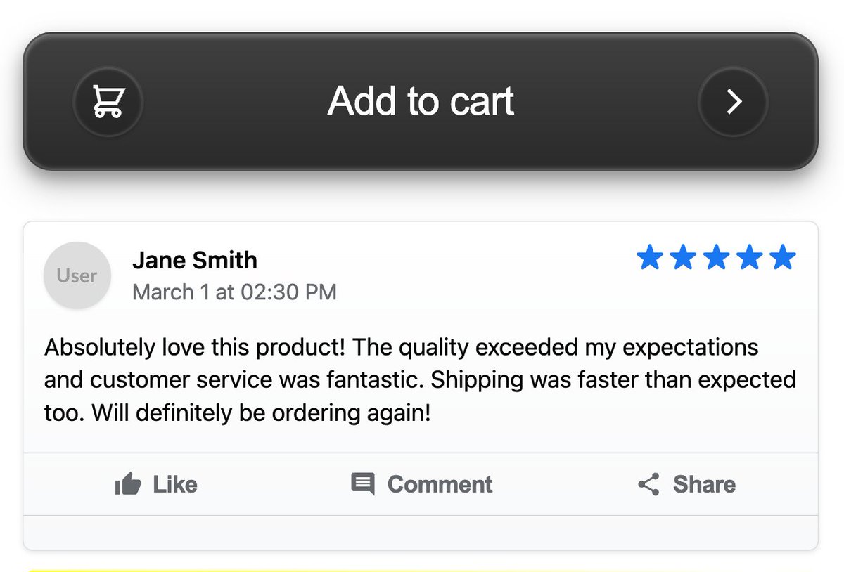 5xecom's tweet image. 🔥 Shopify CVR Booster #6

Add this Facebook comment-styled customer review right below your &apos;Add to Cart&apos; button to give viewers a native, trusted experience that boosts conversions by showcasing authentic social proof.

I&apos;ve created a simple liquid code you can add directly…