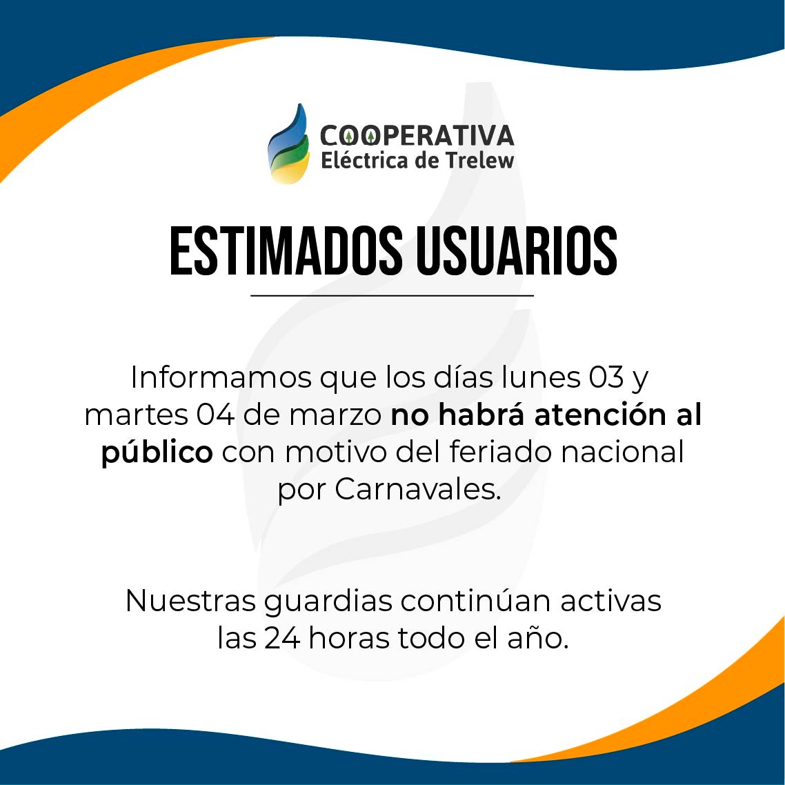 🔔 Recordatorio 

📍 Lunes 03 y martes 04 de marzo, sin atención al público por feriado nacional.