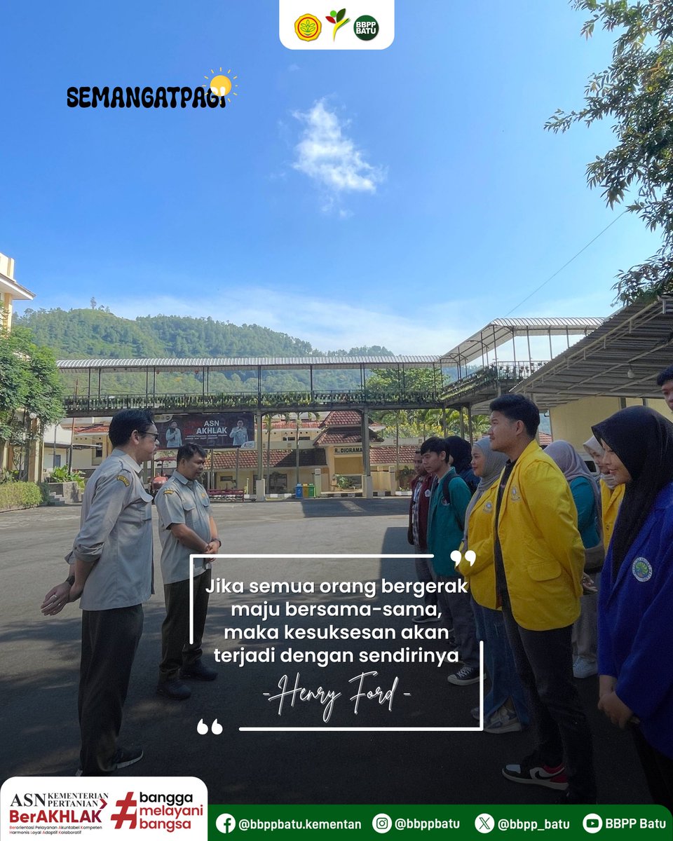 bbpp_batu's tweet photo. Semangat Pagi #SobatTani dan #SobatBaleMbatu!
Kesuksesan bukan hanya tentang tujuan akhir, tapi juga tentang perjalanan bersama.
_____
#BBPPBatu #BPPSDMP
#KementerianPertanian https://t.co/LBaKb7n7nq