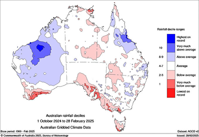 A look at the wet season thus far (Oct1 - Feb28) 🌧️

It's been average across most of the NT... but because of higher-than-average temperatures, it's felt like a shocker for many.

What's the forecast for March/April?? Tune into Country Hour today: abc.net.au/listen/program…