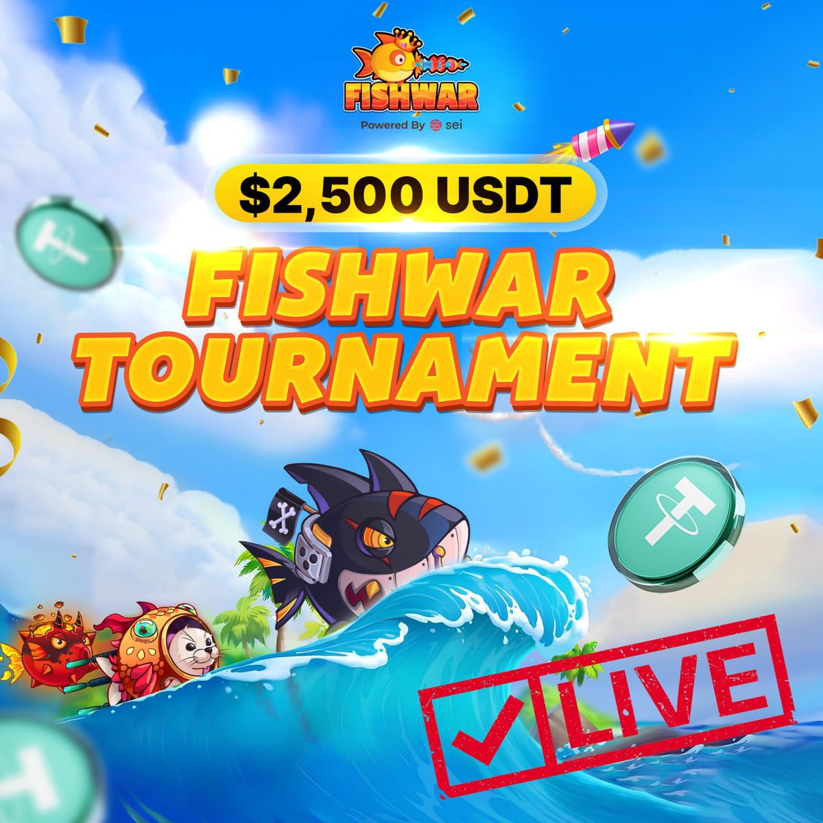 FishWarOfficial's tweet photo. FishWar Tournament – Week 1 - Official live! 

Week 1: 0:00, 3rd Mar - 0:00, 10th March ( UTC)

💰 Weekly Prize Pool: $2,500 USDT

Rewards Breakdown:

 Top 1: 600 USDT
Top 2: 400 USDT
Top 3: 300 USDT
Top 4 - 10: 100 USDT
Top 11 - 20: 50 USDT

🤓How to win: Stick on the top of the fishpoint leaderboard during the event duration. 

Tips: Using multiple fishpoints cards to xxxxx fishpoint earning in each match!

FishWar game > shop > buff > choose your preference! 

⚡️ Crash all your competitors!   https://t.co/tkIJ0y3PaY