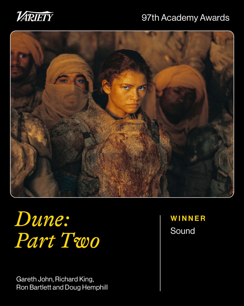 "Dune: Part Two" wins the #Oscar for Best Sound. bit.ly/3QIMfp6