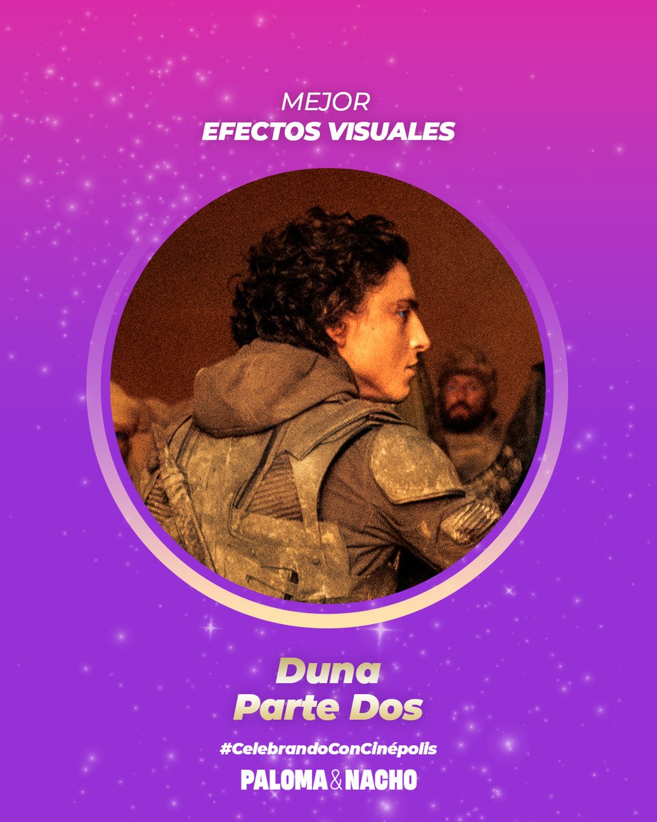 Cinepolis's tweet photo. Y el #Oscar a #MejoresEfectosVisuales es para… ¡#DunaParteDos! 🥳🏆 ¡Dale un aplauso con este emoji 👏 si estás feliz por el triunfo! #CelebrandoConCinépolis #Oscars2025 https://t.co/SlOKql6Chf