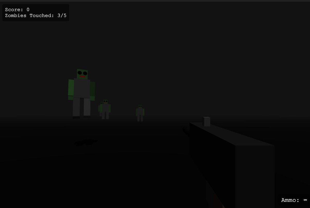 AFMontoya's tweet photo. I created a FPS shooter zombie game using #AI. 
Although it only works on desktop for now. I'm working on that. 

https://t.co/37WNxbkjw5 https://t.co/jv0TzTJ4ZQ