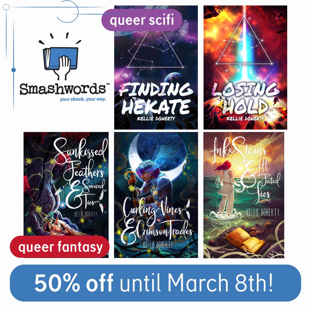 Ahhh!!! Smashwords is having a sale: 50% off this week!!

Reminder: my books are hella queer + sapphic, with siblings, found family, companion animals, magic that backlashes + nanotech that changes who you are. 🏳️‍🌈📚