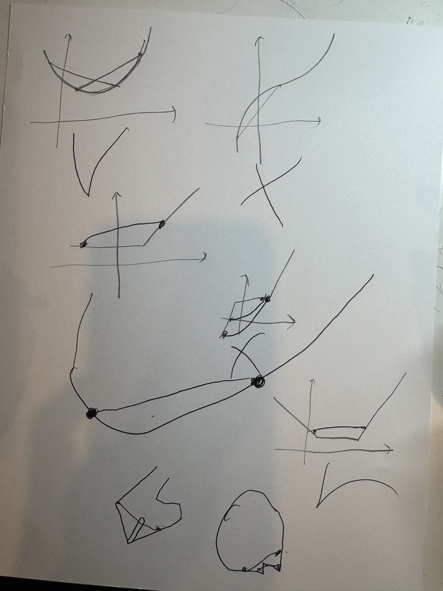 d_ijk_stra's tweet image. 별이에게 convex set과 nonconvex set을 구별해 보라고 시켰는데 다양하게 물어봐도 안 헷갈리고 정확하게 대답해서 기특하네 ㅎㅎ 별 모양 같은건 좀 헷갈릴 법도 한데! 예외는 없어야 한다는 논리적인 개념을 잘 이해하고 있는 것 같다. 보너스로 convex function도 공부. #별이육아