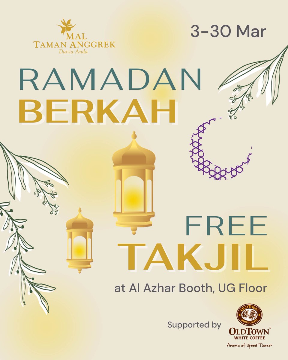 🌙 Ramadan Berkah, Berbagi Kebahagiaan! 🌙

Nikmati free takjil dari Old Town mulai 3 Maret sebagai bentuk kebersamaan di bulan suci ini. Jangan lewatkan momen manis berbuka puasa! ✨🍹

#MalTamanAnggrek