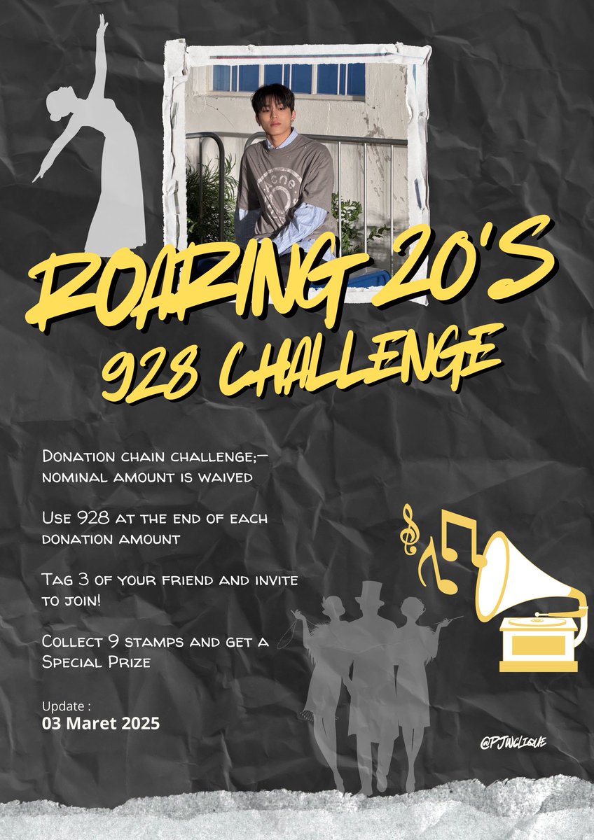 PJWclique's tweet photo. [250303] 𝟗𝟐𝟖 𝐂𝐇𝐀𝐋𝐋𝐀𝐍𝐆𝐄 :

Donation chain challenge!

Kode: 928 
Gunakan kode di akhir setiap jumlah donasi

Isi gform berikut : https://t.co/4gpWtVXxpW

Tag 3 temanmu dan ajak mereka untuk bergabung!

Kumpulkan 1 stample setiap 1 kali melakukan challange, 9 stample akan mendapatkan rewards menarik ✨

#928CHALLENGE #928PROJECT