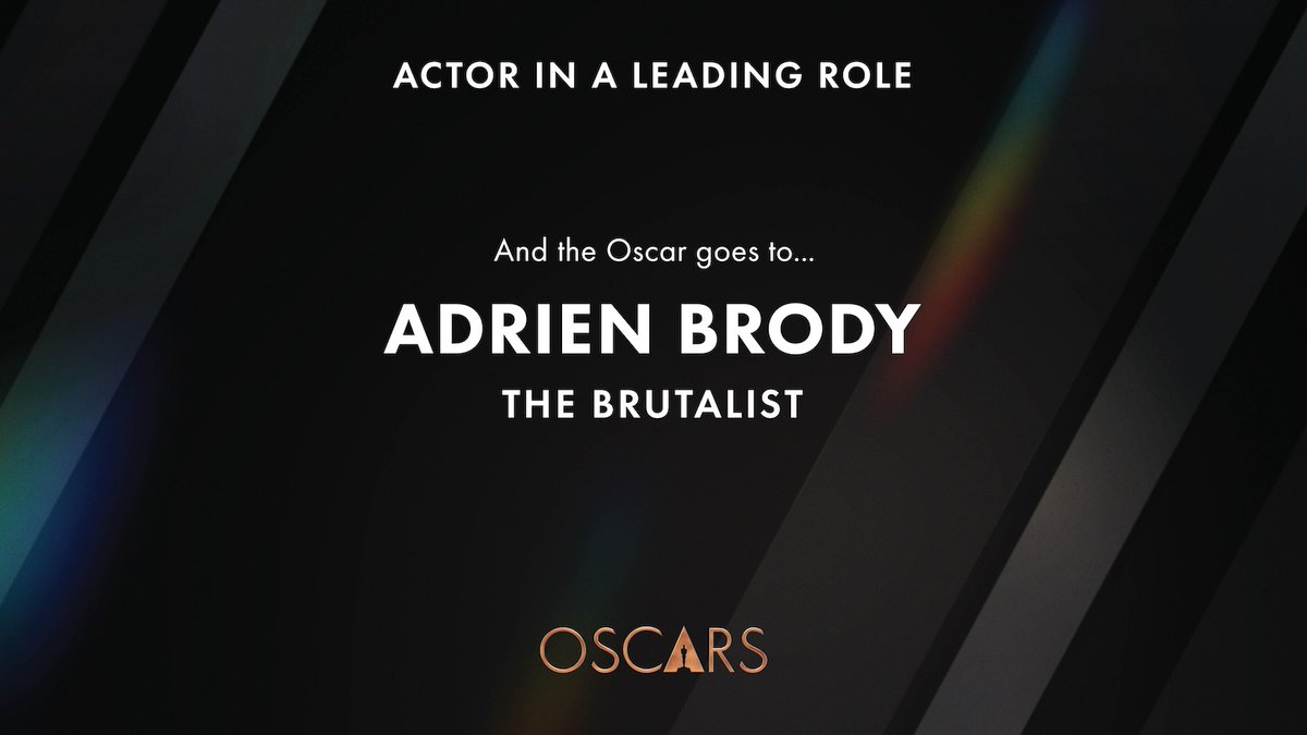 The Oscar for Best Actor goes to Adrien Brody! #Oscars