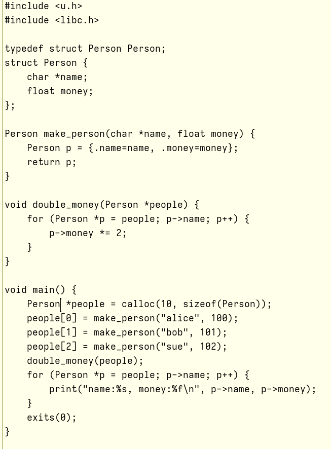wheeldev's tweet photo. This is a small example of making "zero values" useful. Notice we check name field for null in order to know when to break our loops. https://t.co/b7UsXQcYMJ