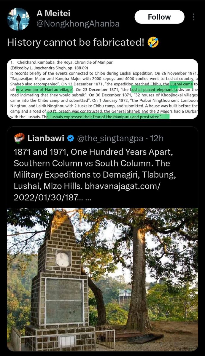 the_singtangpa's tweet photo. Distorted history was a part of Meitei propaganda! 
Cheitharol Kumbaba is a fictional character and a literary work created by the Meitei community, intended to alter the authentic historical narrative. In evidence of their process of distortion, the arson of the Manipur State Library on April 14, 2005, in Imphal, during which over 145,000 historical and contemporary books were lost in a fire allegedly ignited by an organization known as MEELAL. 

History is fabricated by Meiteis!