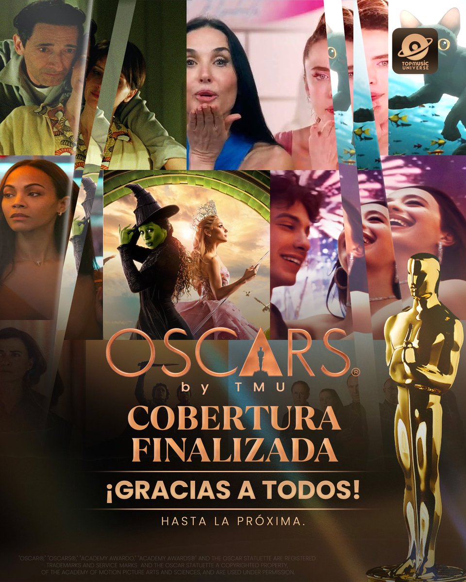 Damos por finalizada la cobertura de los Oscars de parte del equipo de Top Music Universe, les damos las gracias y esperemos les haya gustado. ¡Nos vemos el próximo año! ✨

#Oscars