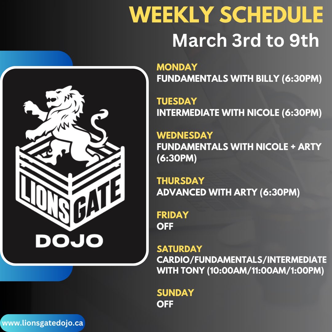 🦁 Weekly Schedule: March 3rd to 9th 🦁