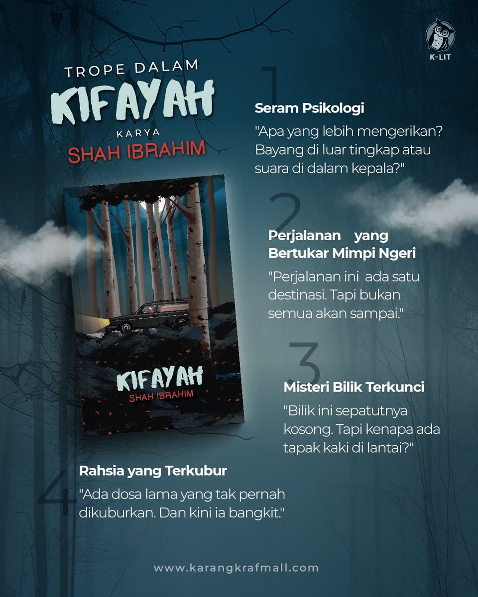 Alaf_21's tweet image. Seram psikologi, mimpi ngeri, misteri yang menghantui…

KIFAYAH karya Shah Ibrahim bukan sekadar cerita, ia peringatan. Dah bersedia?

#kifayah #ShahIbrahim #Klit #BukuKarangkraf #seram #misteri