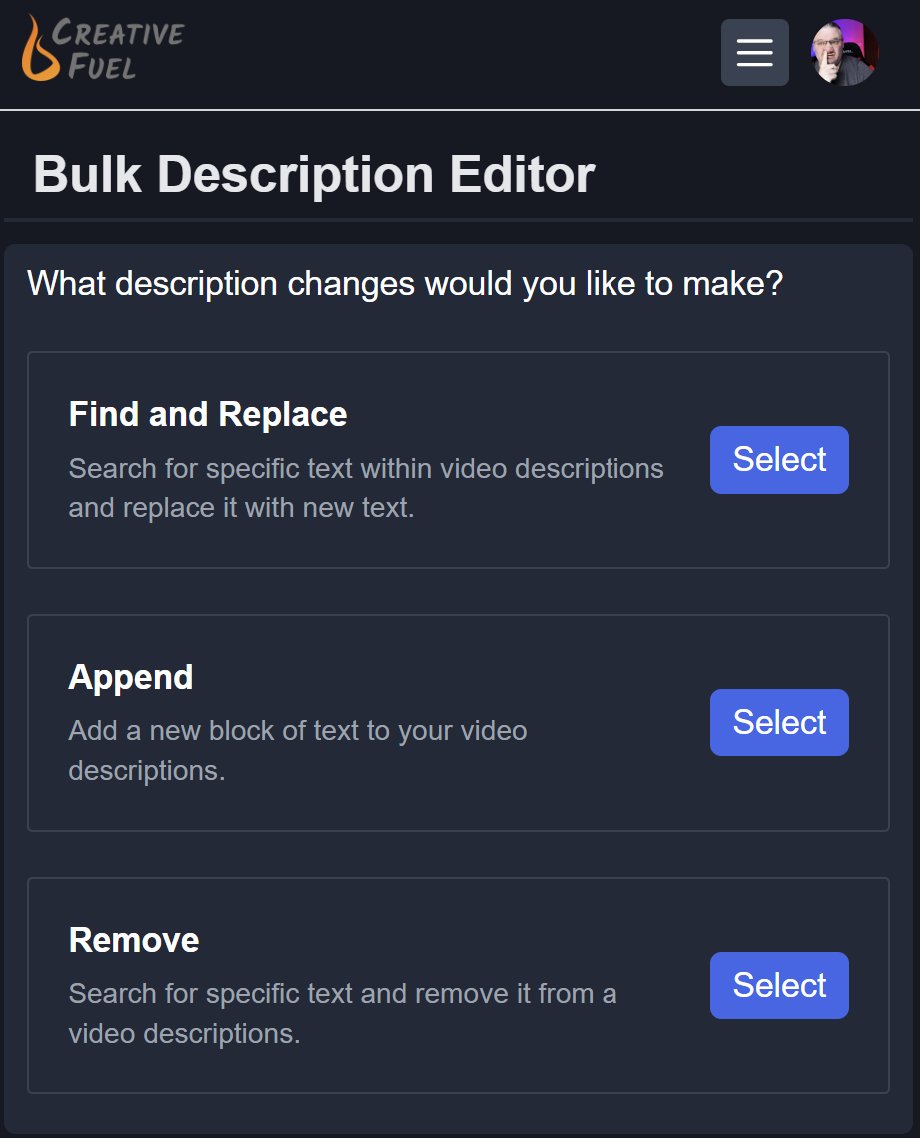 BULK ADD, EDIT, REMOVE THINGS FROM ALL YOUR VIDEOS?!

EASY!! USE  <a href="/CreativeFuelAI/">CreativeFuel.ai 💡🔥</a>   - alanspicer.com/creativefuel