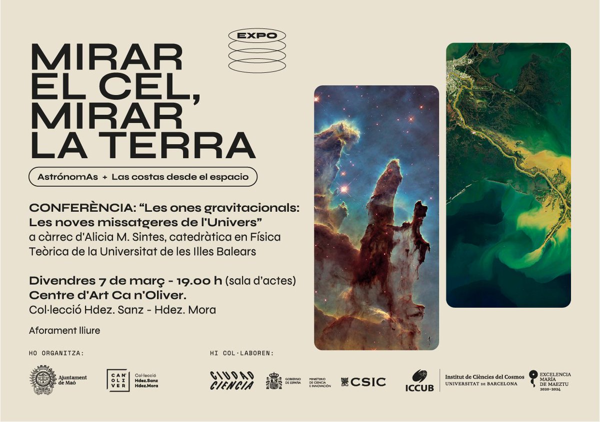 Divendres 7 març - 19.00 h al <a href="/MuseuHSHM/">Ca n'Oliver</a> .

Conferència: "Les ones gravitacionals: Les noves missatgeres de l'Univers", a càrrec d'Alicia M. Sintes, catedràtica en Física Teòrica de la Universitat de les Illes Balears.

Aforament lliure.
