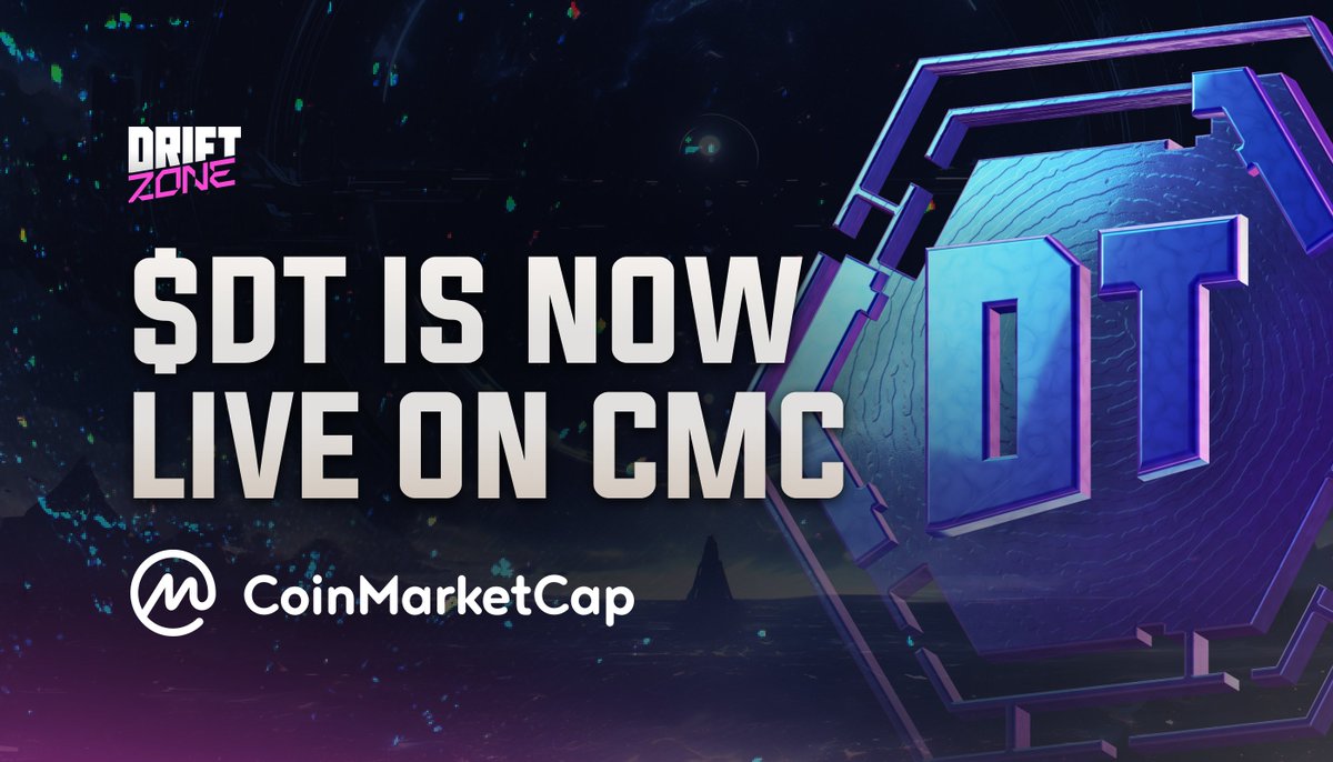 $DT IS NOW LIVE ON <a href="/CoinMarketCap/">CoinMarketCap</a>!

The Drift Token has officially landed on CoinMarketCap, giving $DT the visibility it deserves after our successful launch!

With Drift Zone already turning players into earners, this listing makes it easier for everyone to track their rewards