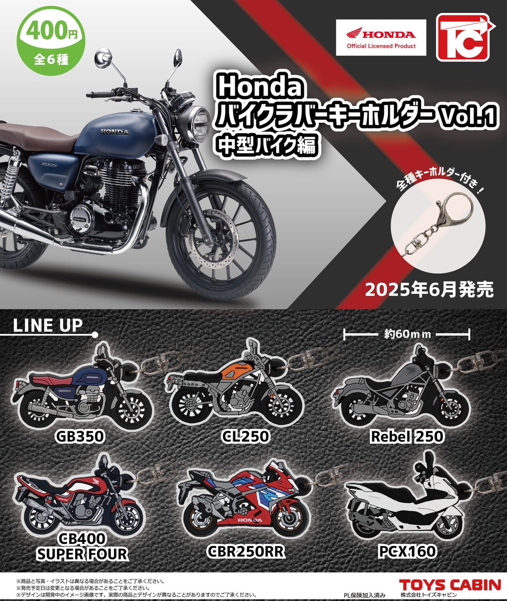 6月新製品のご紹介⑤】 「Hondaバイクラバーキーホルダー 中型編 400円