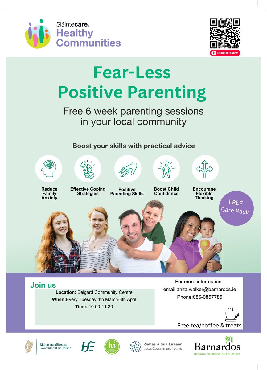 Help children cope with anxiety with the upcoming 'Fear Less' programme for parents in Tallaght.

Starting on Tuesday, March 4th for six weeks, in Belgard Community Centre from 10am-11:30am. Further details below: