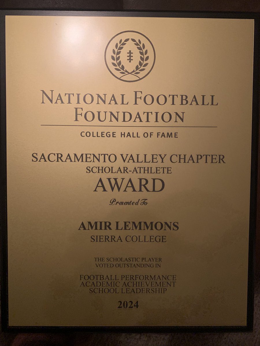 Amir Lemmons (@amir_lemmons) on Twitter photo Honored to be awarded the Scholar-Athlete award by the National Football Foundation. Thank you to <a href="/Coach_Noonan/">Ben Noonan 🐾</a> for helping me achieve this <a href="/SierraCollegeFB/">Sierra College Football</a> Honored to be awarded the Scholar-Athlete award by the National Football Foundation. Thank you to <a href="/Coach_Noonan/">Ben Noonan 🐾</a> for helping me achieve this <a href="/SierraCollegeFB/">Sierra College Football</a>