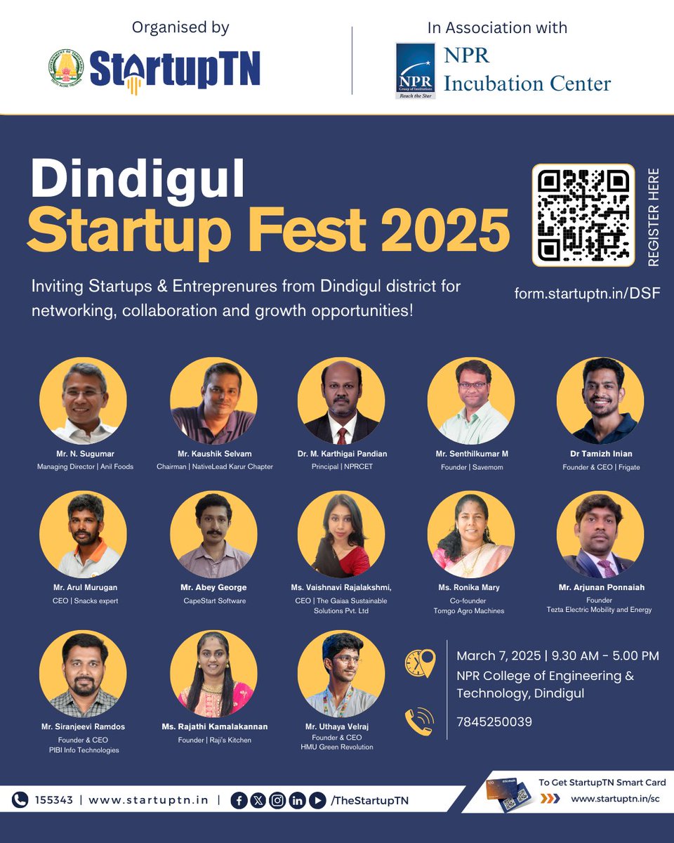 StartupTN (@thestartuptn) on Twitter photo 🚀 Get Ready for Dindigul Startup Fest 2025! 🚀
A power-packed event bringing together entrepreneurs, industry leaders, and change-makers from the Dindigul region. This is your chance to connect, collaborate, and grow!
📅 Date: March 7, 2025
🕘 Time: 9:30 AM – 5:00 PM
📍 Venue: 🚀 Get Ready for Dindigul Startup Fest 2025! 🚀
A power-packed event bringing together entrepreneurs, industry leaders, and change-makers from the Dindigul region. This is your chance to connect, collaborate, and grow!
📅 Date: March 7, 2025
🕘 Time: 9:30 AM – 5:00 PM
📍 Venue: