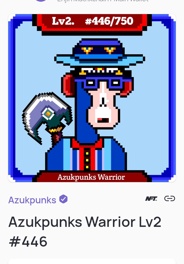 Special Offer from
(Azukpunks Warrior Lv2).
 ✅ONE Purchase Another free🎁

☝🏿All Odd ID #1-3-5-7---749
This token is available for purchase.
⤵️
nft.io/asset/3885-1827

✌🏿All Pair ID#2-4-6-8---750
This token is a gift For the buyer.

#ENJIN #azukpunks #gift #NFTCommunity #nft_io