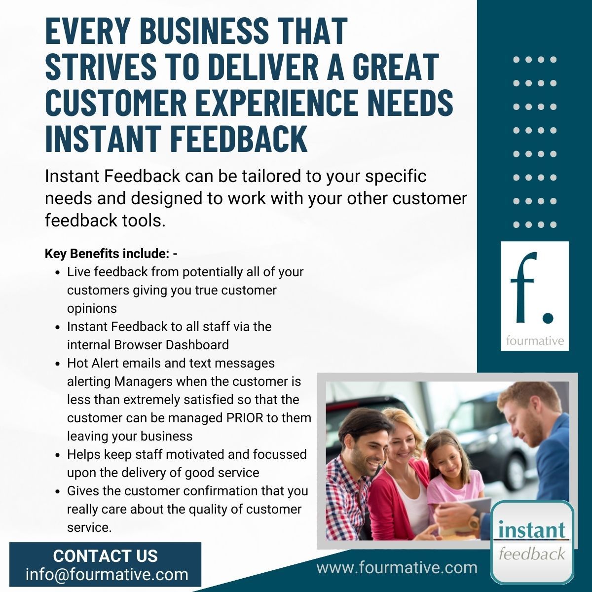 FourmativeL's tweet image. Every business that strives to deliver a great customer experience needs INSTANT FEEDBACK
The customer’s views are always important and Instant Feedback will help make sure that your service meets their needs. To find out more about how you can receive these benefits get in touch