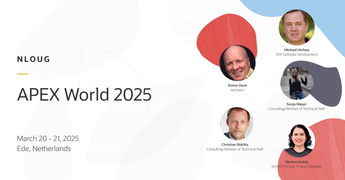 🇳🇱 The 15th edition of APEX World 2025 is just around the corner! 

✨ Keynotes
✨ Hands-on Labs
✨ Student Track

social.ora.cl/6011LW5Kd

#orclAPEX #LowCode