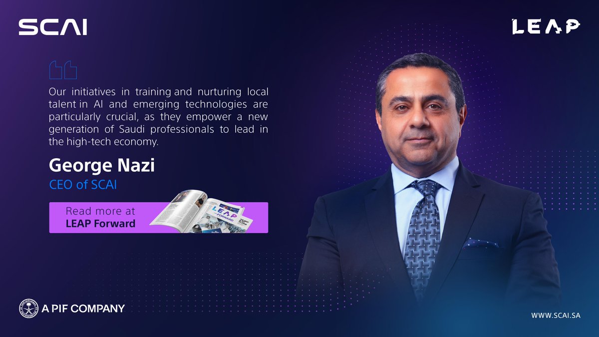 SCAI | سكاي (@scai_ai) on Twitter photo Our CEO, <a href="/georgenazi/">George Nazi</a>, shares his insights on the power of #AI talent development and its role in shaping Saudi Arabia’s high-tech future.
📖 Read more in LEAP Forward Magazine: bit.ly/4ig6Lcn
#UnlockingValueWithAI #SCAI Our CEO, <a href="/georgenazi/">George Nazi</a>, shares his insights on the power of #AI talent development and its role in shaping Saudi Arabia’s high-tech future.
📖 Read more in LEAP Forward Magazine: bit.ly/4ig6Lcn
#UnlockingValueWithAI #SCAI