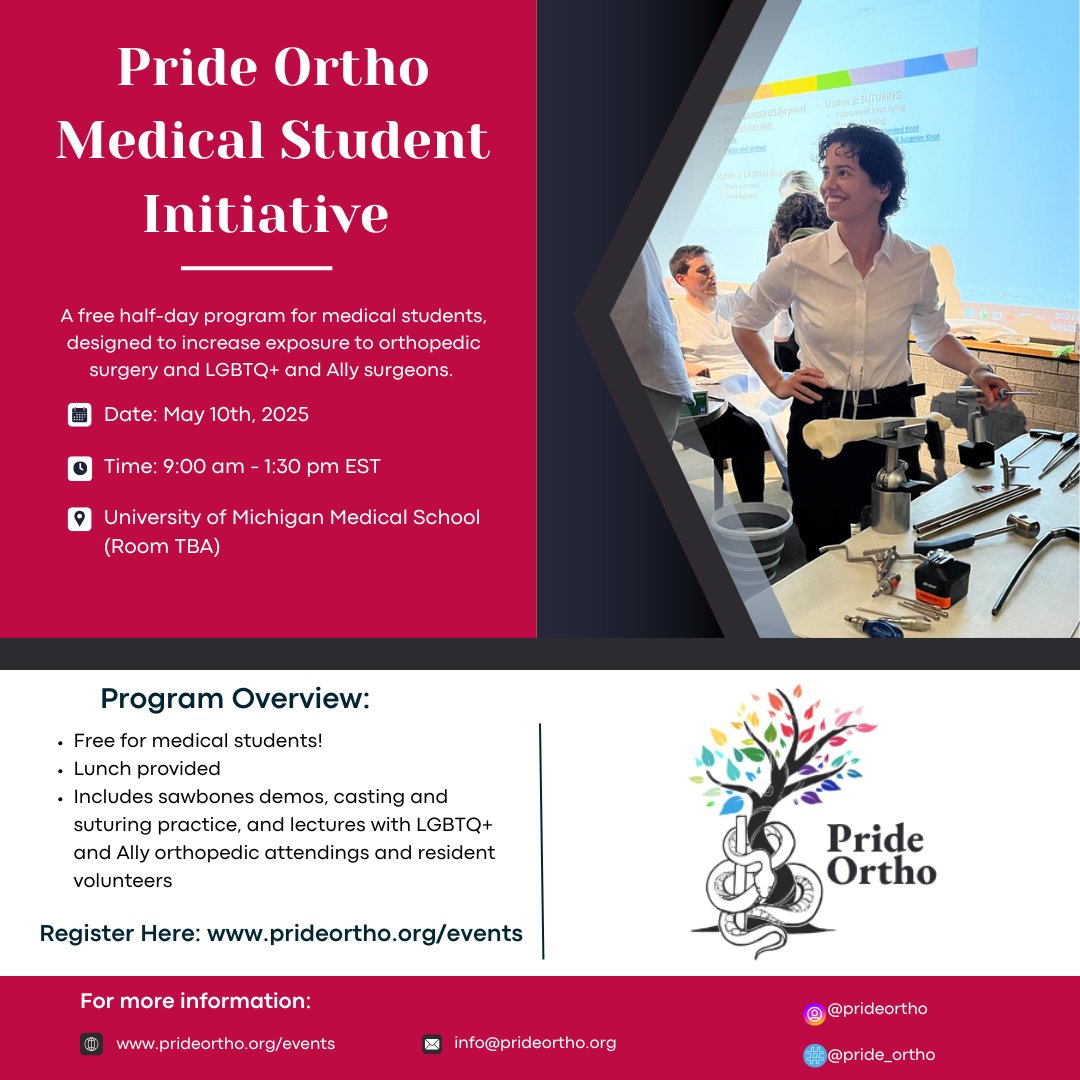 📣 Register now for the Pride Ortho Medical Student Initiative (POMSI) event at University of Michigan on May 10th! 🦴

For more information or to register for the event, go to prideortho.org/events

We'll see you there!  🏳️‍🌈