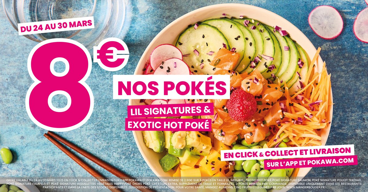 Un petit prix pour un MAXI plaisir 😍
Cette semaine, régale-toi avec un délicieux poké grâce à notre offre LIL Poké à seulement 8€ ! 😍

Frais, savoureux et équilibré, c’est le repas parfait pour une pause gourmande sans exploser ton budget. 🍣🥑

Ne passe pas à côté ! Tu as
