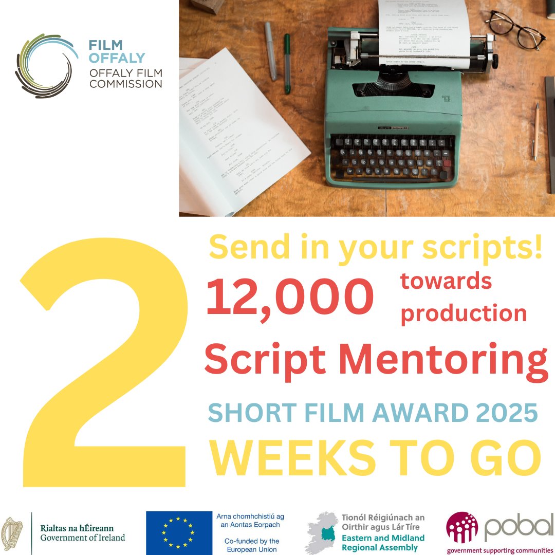 Send us your short film scripts for the FilmOffaly Short Film Award.
You could receive 12,000 euro towards the budget of your film.
Please make sure you post your entries to us before St Patrick's weekend!

Details: filmoffaly.ie

#shortfilms #filmmaking #ScriptWriting