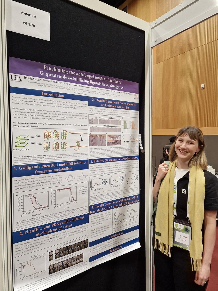Great day at #Asperfest presenting our work on G4s in Aspergillus. Be sure to catch both Issy and Georgie's posters tomorrow on the main programme, posters P1.605 and P1.610