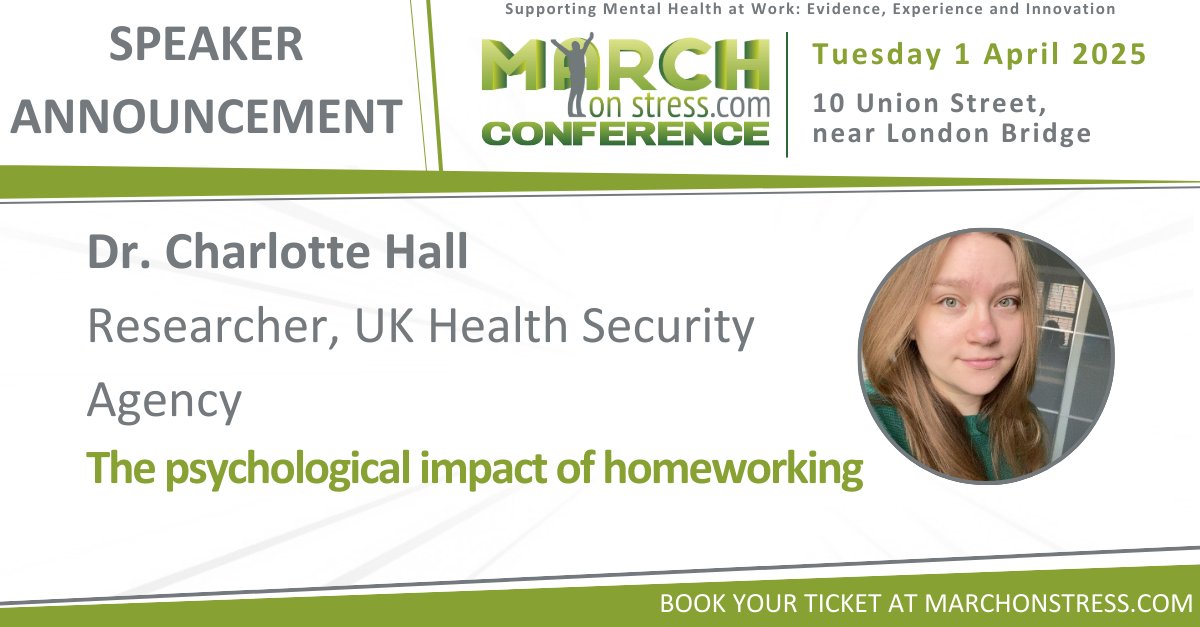 March on Stress (@marchonstress) on Twitter photo Dr. Charlotte Hall is speaking at the March on Stress Conference, bringing her insights into the psychological challenges and support strategies for home-based employees. This will be an informative session, book your ticket now: bit.ly/4fcFZQf
<a href="/GMGodden/">Georgina M Godden</a> <a href="/ProfNGreenberg/">Professor Neil Greenberg</a> Dr. Charlotte Hall is speaking at the March on Stress Conference, bringing her insights into the psychological challenges and support strategies for home-based employees. This will be an informative session, book your ticket now: bit.ly/4fcFZQf
<a href="/GMGodden/">Georgina M Godden</a> <a href="/ProfNGreenberg/">Professor Neil Greenberg</a>
