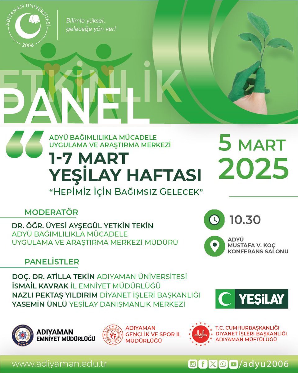 📢Üniversitemiz tarafından düzenlenen "Hepimiz İçin Bağımsız Gelecek" başlıklı panele tüm akademik ve idari çalışanlarımız ile öğrencilerimizi davet ediyoruz.

📌 Panel "Hepimiz İçin Bağımsız Gelecek"

👥 Panelistler 

🗣️Doç. Dr. Atilla Tekin
🗣️İsmail Kavrak
🗣️ Nazlı Pektaş