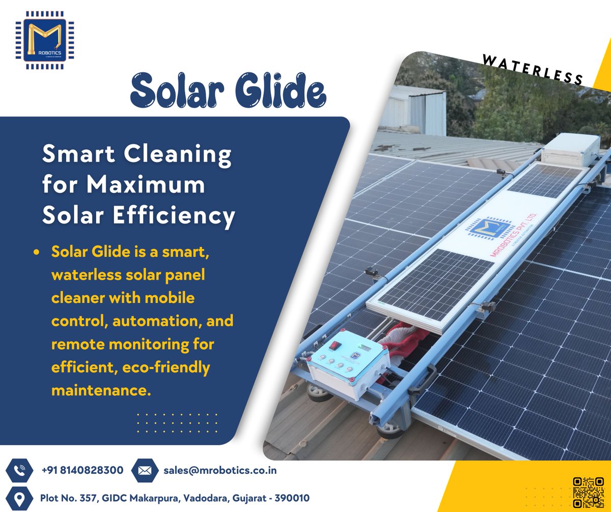 mrobotics_PLTD's tweet image. 🚀 Solar Glide – Smart, app-controlled solar panel cleaning robot! 🤖⚡ Waterless, self-powered &amp;amp; efficient. Easy to use for peak performance! ☀️✨

📩 sales@mrobotics.co.in | 📞 8140828300

 #SolarGlide #SmartCleaning