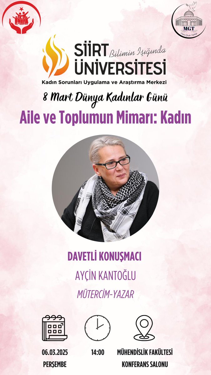 Siirt Kampüsünde Perşembe günü konuğumuz 
Mütercim ve Yazar <a href="/Aycin_Kantoglu/">Ayçin Kantoğlu</a> 
Herkesi bekleriz