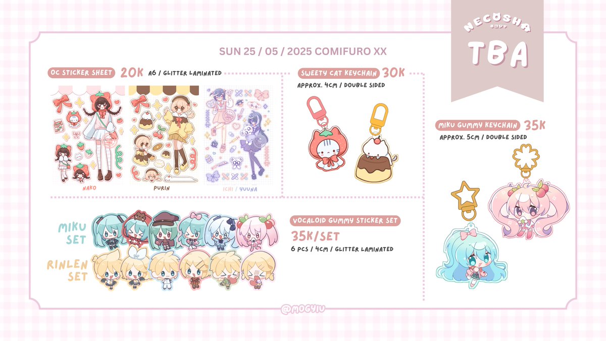 mogyiu's tweet image. ꒰ 🔄 + 🩷 are very appreciated! ꒱
mogyiu&apos;s #cfxx batch 1 PO is open ദ്ദി＞ᴗ＜)✧

— — — — ˗ˋ ୨୧ ˊ˗ — — — —
🎀 genshin/vocaloid/hololive/original
📅 3 - 9 march
📦 pick up (day 2) / mail
🛒 necosha.carrd.co
— — — — ˗ˋ ୨୧ ˊ˗ — — — —

#comifuroxx #comifuro20 #cf20