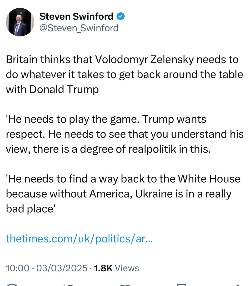 Let me translate: the government’s position is that Ukraine should give America whatever plunder it is Trump is demanding, so we can continue pretending the US didn’t just call us a bunch of homo Muslim-lovers who deserve to get owned by Russia.