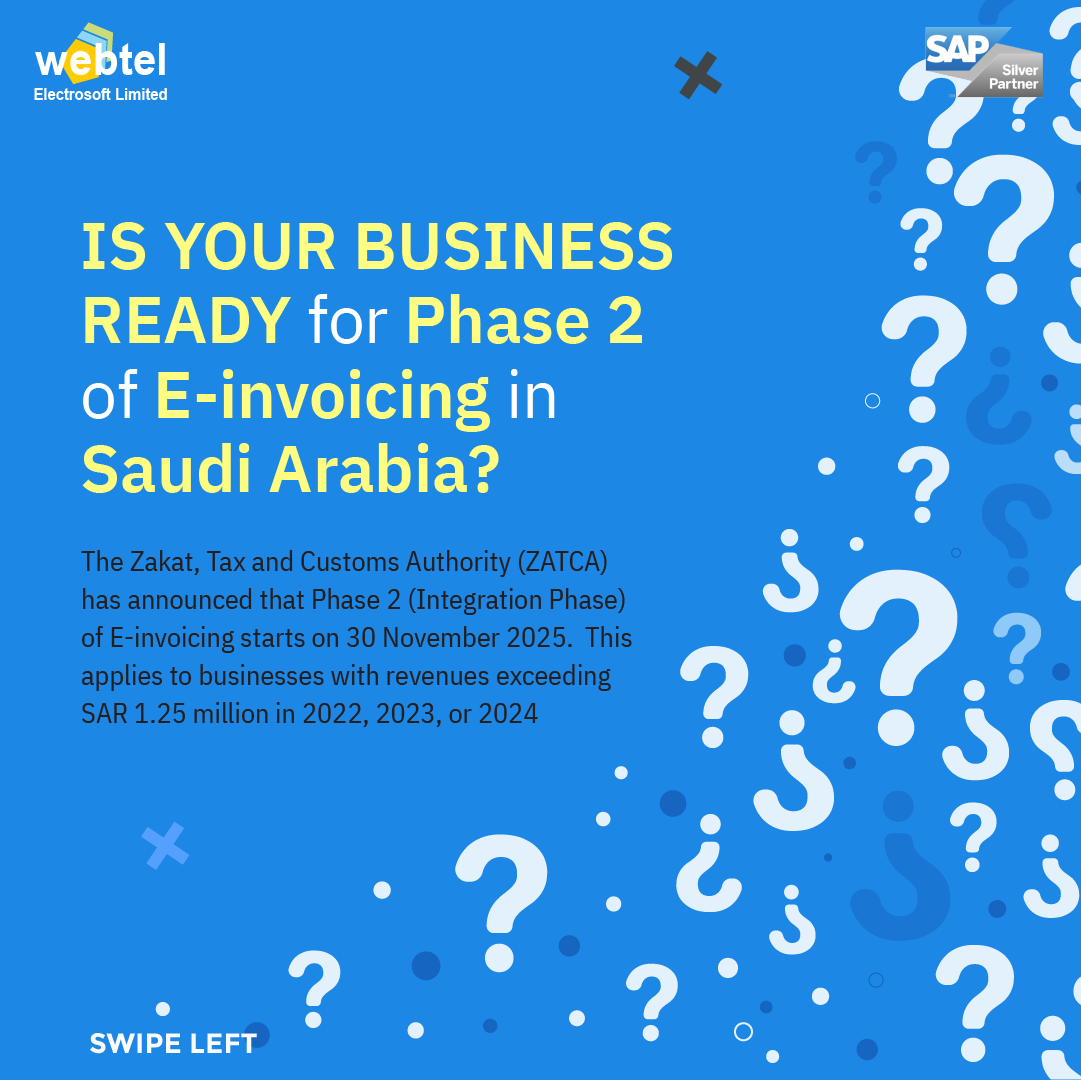 webtel_mid_east's tweet image. Wave 21 is approaching! 🚀 ZATCA Phase 2 E-invoicing (Integration Phase) begins November 30, 2025. Businesses with revenue over SAR 1.25M must comply.  Get a free consultation today!

Book your free consultation today: bit.ly/3SHhiCB
.
.
#ZATCA #eInvoicing #Webtel