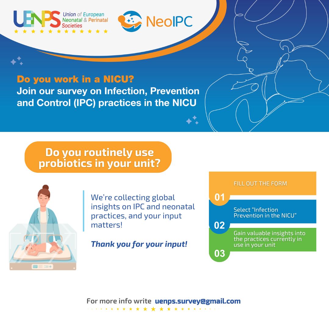 UENPS (@uenps_eu) on Twitter photo Do you routinely use probiotics in your NICU?
🦠yes or no?
- Fill out this form & select “Infection prevention in the NICU”: surveymonkey.com/r/UENPS-surveys
📩 Or email us at: uenps.survey@gmail.com
#InfectionPrevention #NeoIPC #UENPS #PentaFoundation #ChildHealthResearch #KangarooCare Do you routinely use probiotics in your NICU?
🦠yes or no?
- Fill out this form & select “Infection prevention in the NICU”: surveymonkey.com/r/UENPS-surveys
📩 Or email us at: uenps.survey@gmail.com
#InfectionPrevention #NeoIPC #UENPS #PentaFoundation #ChildHealthResearch #KangarooCare