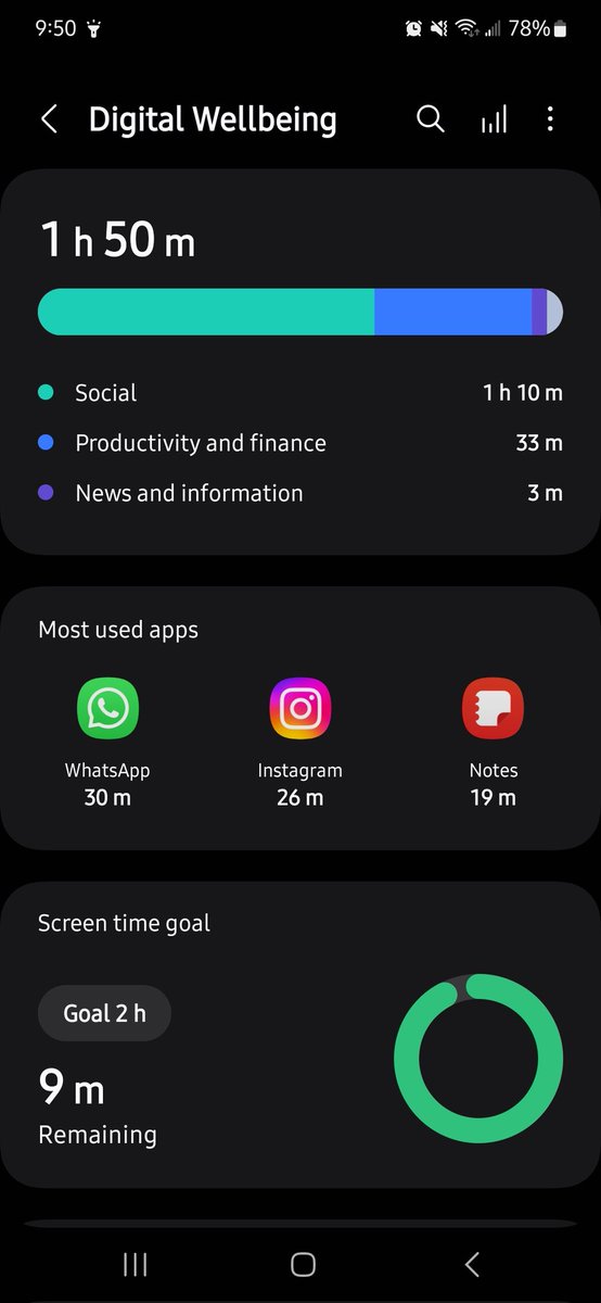 I have the goal of using less my phone for "scrolling", instead only for productivity, communicating with family, and even avoiding having it on my hands. I am fighting "dependency" and really only using it when I need it. I have started recently with a 2h goal, it is going well!
