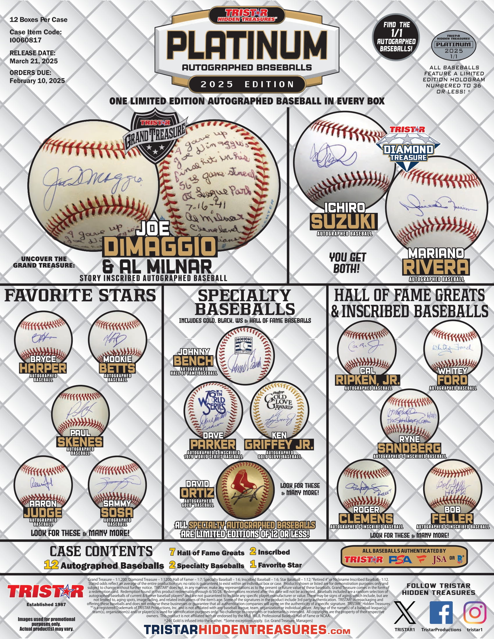 記念グッズ TRISTAR PLATINUM AUTOGRAPHED BASEBALLS 2025 TriStar Hidden Treasures Platinum Autographed Baseball