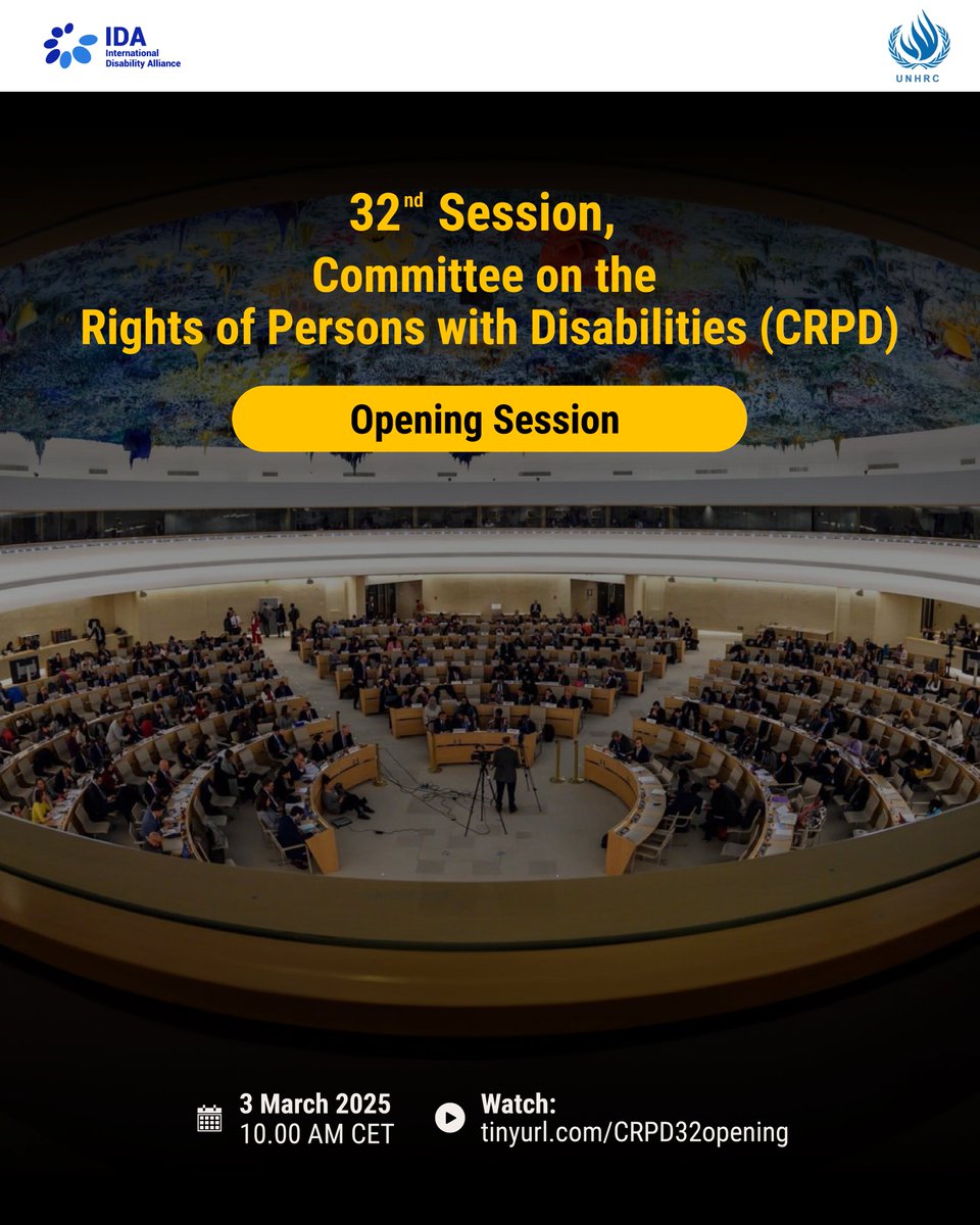 👉Join the opening session of the 32nd Session of the Committee on the Rights of Persons with Disabilities (CRPD) at <a href="/UNGeneva/">United Nations Geneva</a>! 🌍♿️

📅 The CRPD 32nd session runs from 3-21 March 2025. Throughout this session, it will hold constructive dialogues with, and issue Concluding