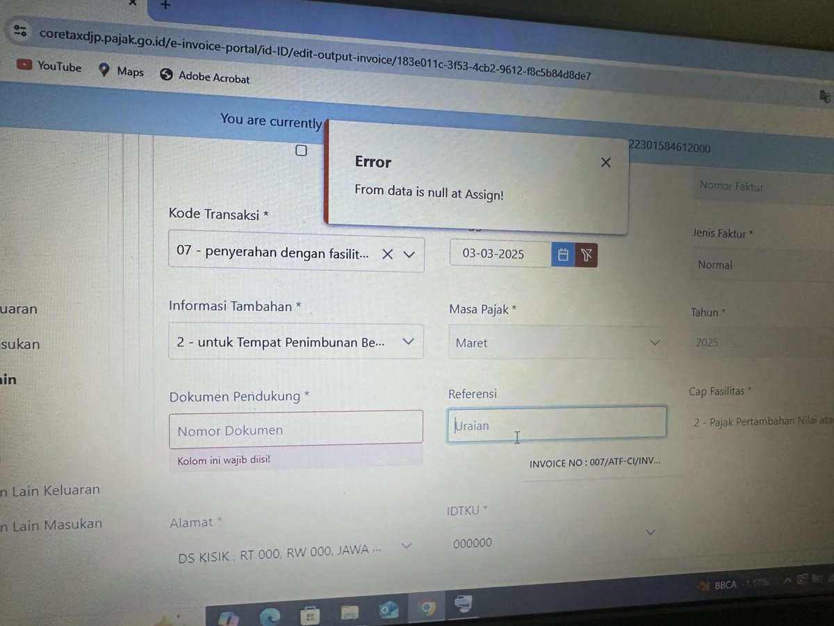 Samanta_Sbj's tweet photo. @kring_pajak Betul kak 007 u/ kawasan berikat kode 02
Tp kalo dimasukan nomor aju keterangannya gini min. Apa memang masih troble min? https://t.co/mxwgxeG3lD